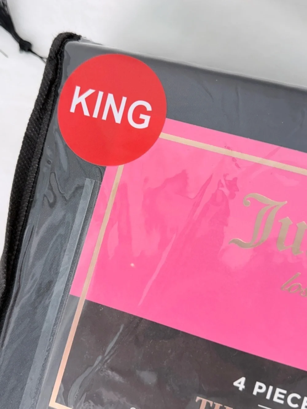 Juicy Couture Rosé Collection King Satin Sheet Set Black 4 Piece Bedding Luxury